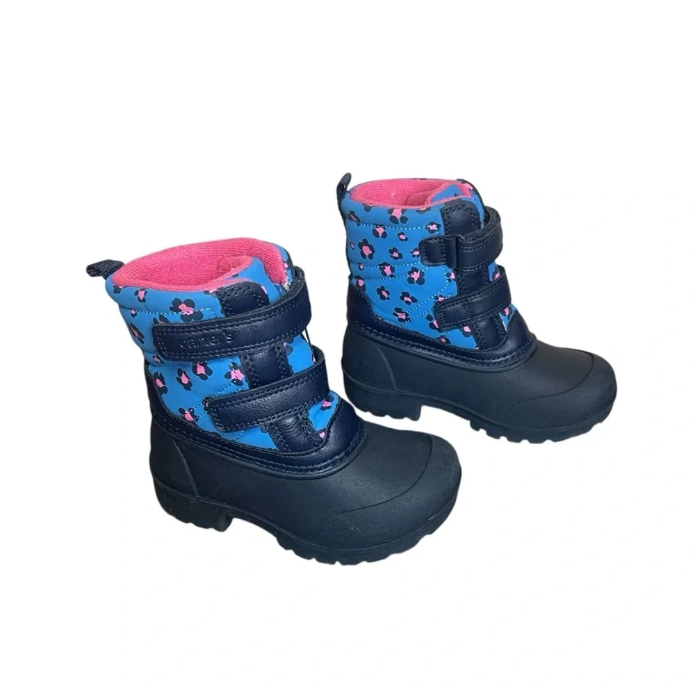 Carters Toddler Girls Navy Pink Deltha Leopard Cheetah Snow Boot 8M Winter Sled‎
